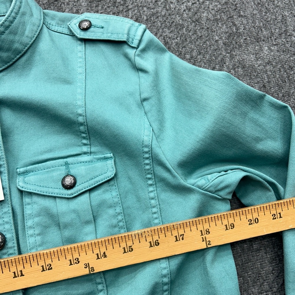 Talbots Band Collar Front Button Pockets Jean Jacket Teal Size Large Petite - Picture 5 of 8